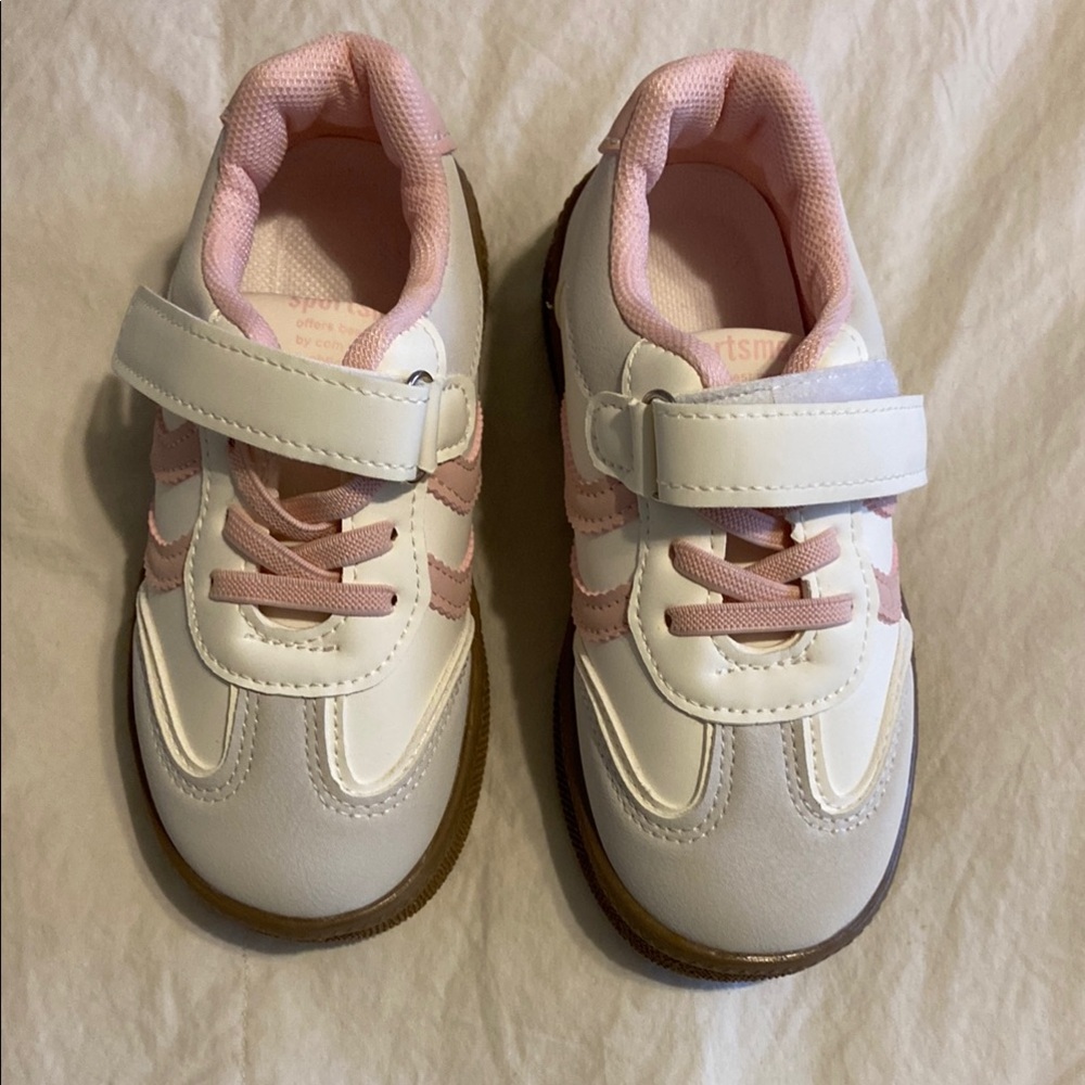 Sporty Pink and White Velcro Sneakers